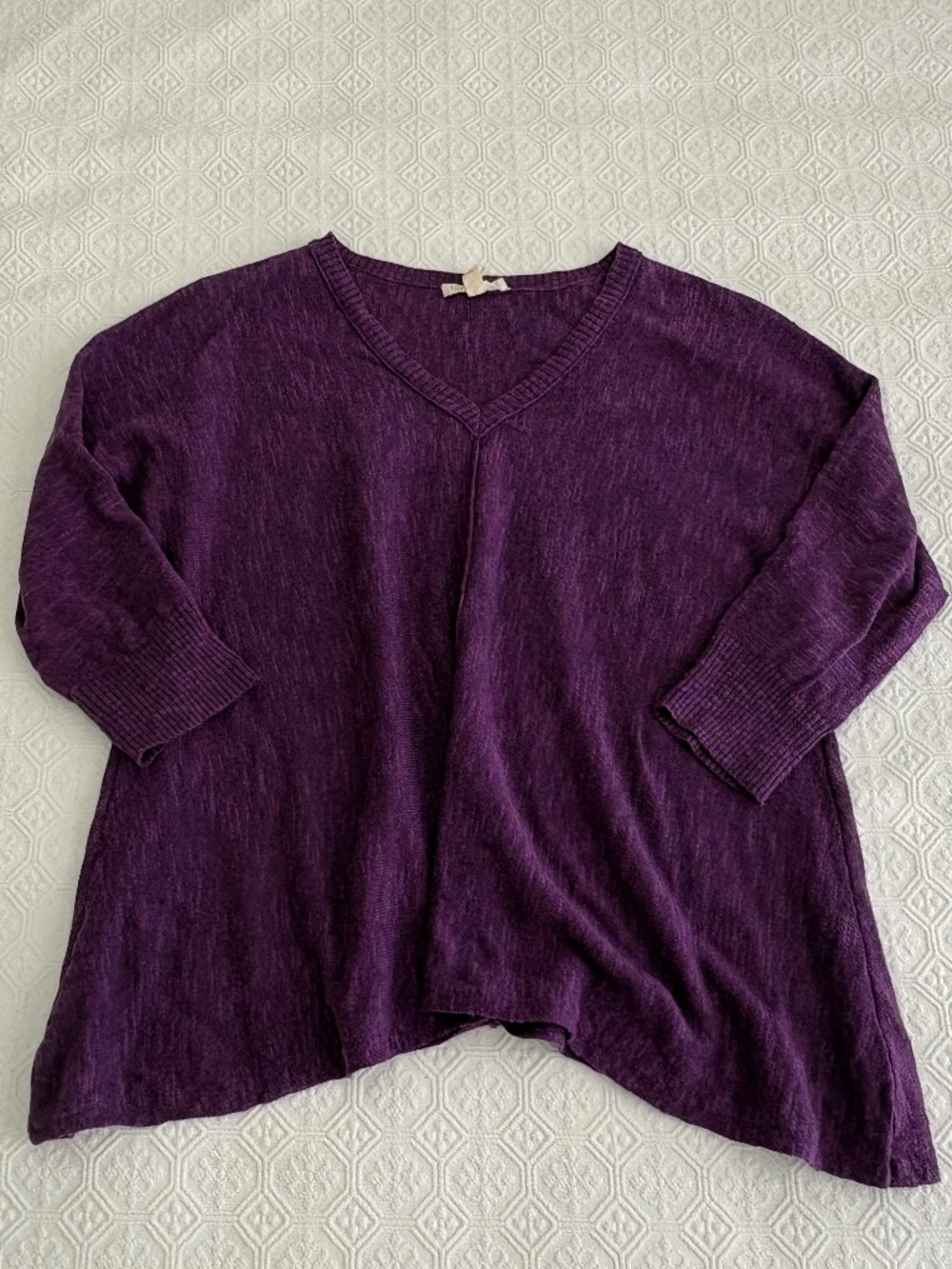 Eileen Fisher Linen Cotton Plum V-Neck Sweater PM